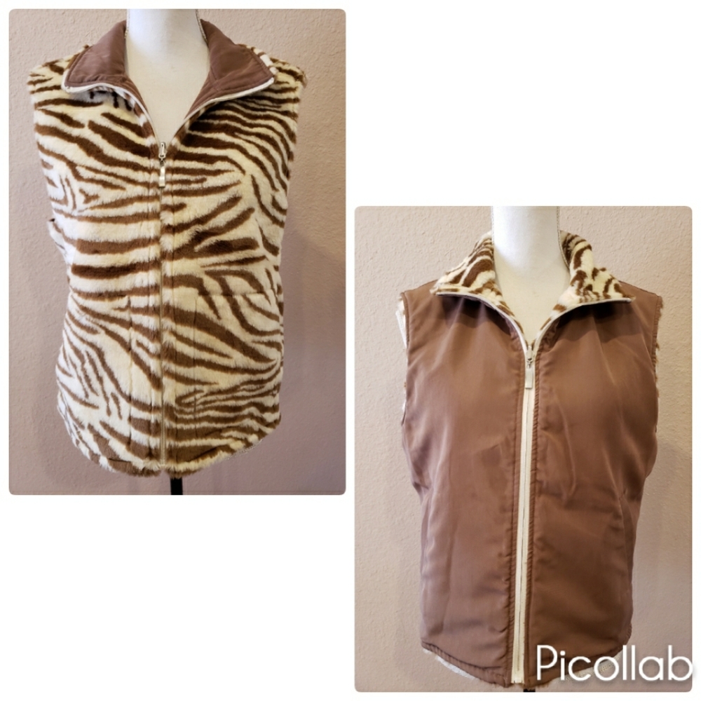 Sport Haley Reversible Faux Fur Animal Print Vest Gem